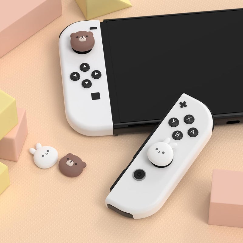 playvital Joystick Caps for Nintendo Switch, Thumbstick Grips for Switch Lite, Analog Cover for OLED Joycon Thumb Grip Caps - Chubby Bear & Smiley Bunny - Image 2